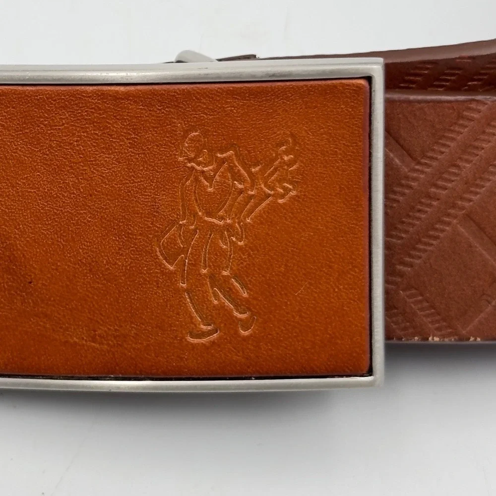 Ashworth Mens Brown Full Grain Leather Golf Belt Embossed Plaque Buckle Size 32